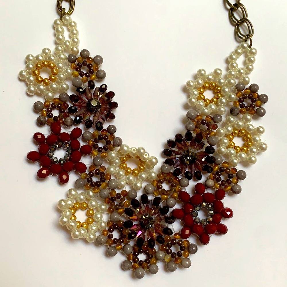 Vintage floral beaded statement necklace